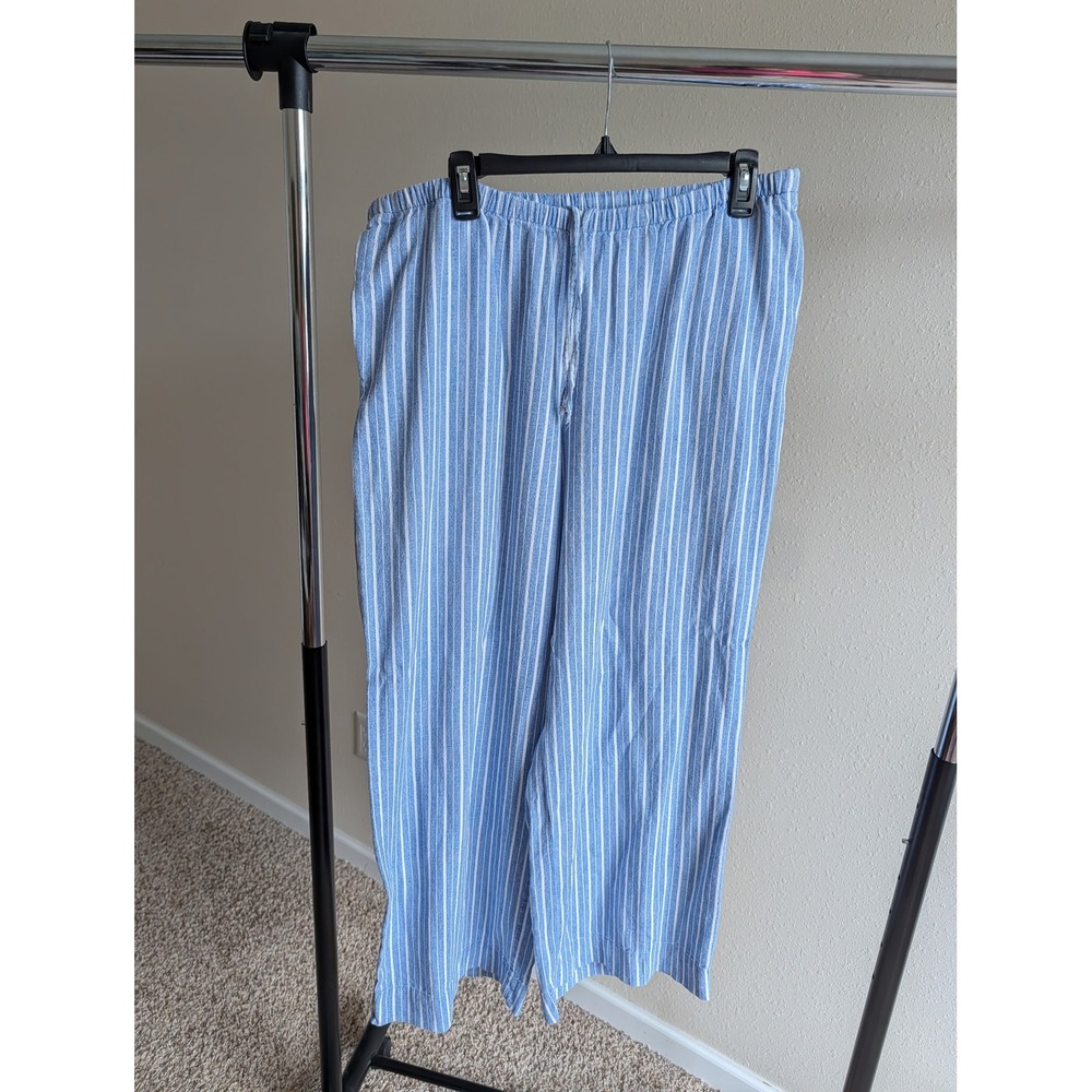 A New Day Blue White Striped Linen Blend Wide Leg Pants Large Regular
